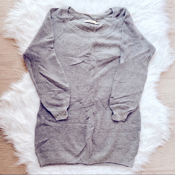 Talula Waffle Knit Sweater Dress - long sleeve off shoulder - Picture 2 of 4